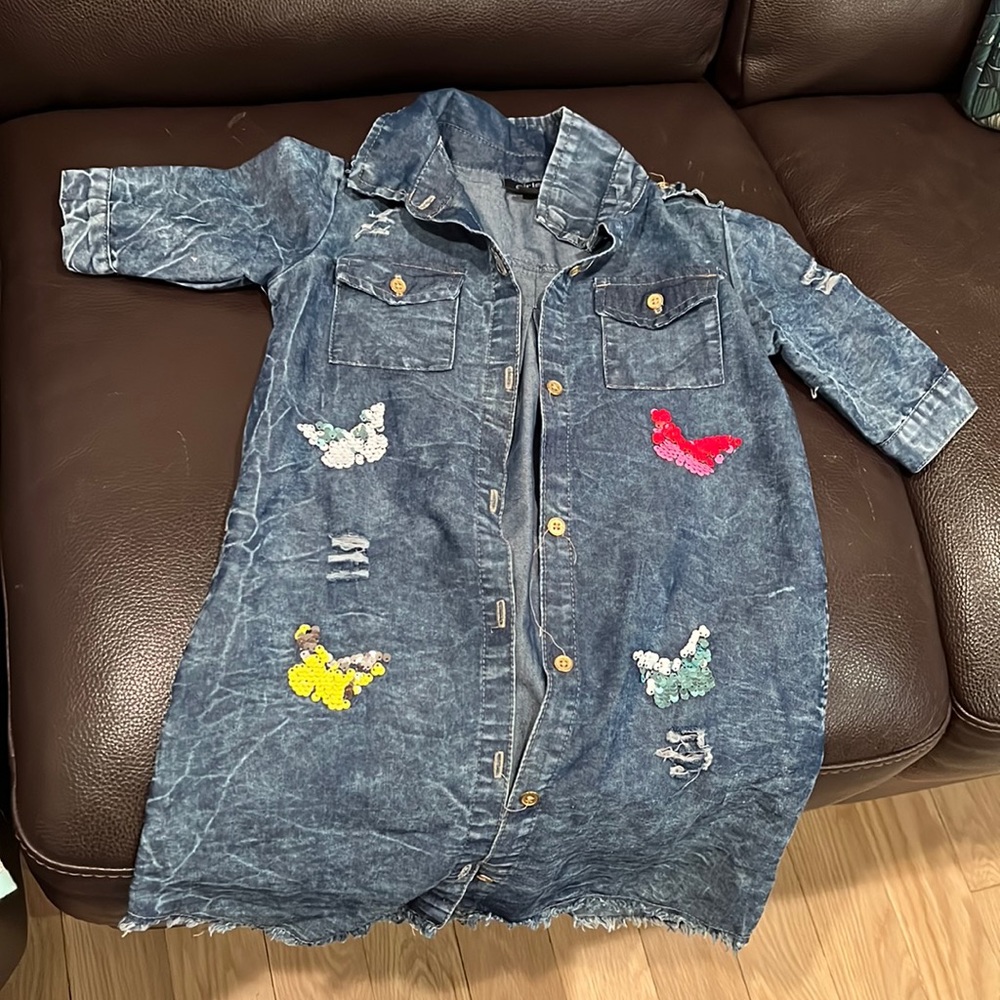 DENIM SEQUIN PATCH DRESS